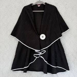 Design Todays Sleeveless Cape Jacket 1X Black White Ribbed Drape Lagenlook Artsy